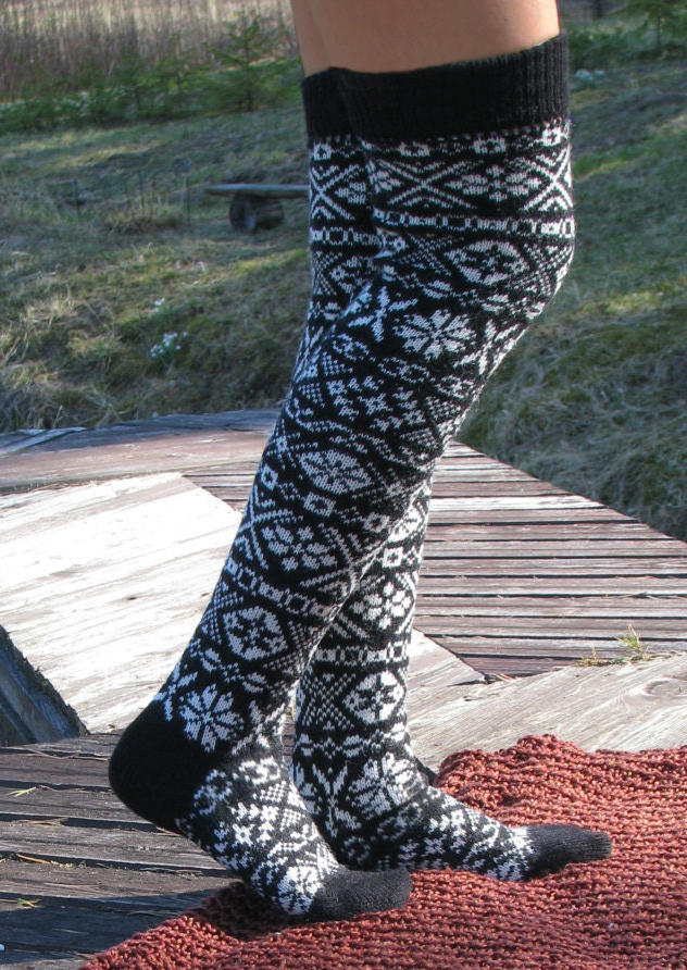 

Christmas Snowflake Over Knee Extra Long Socks, Black, SCM007292