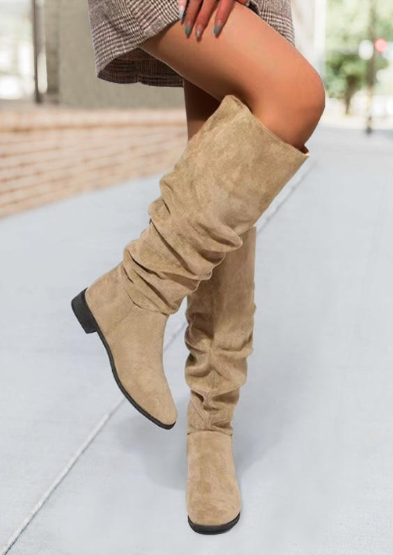 

Western Knee-High Chunky Heel Boots - Apricot, SCM006560