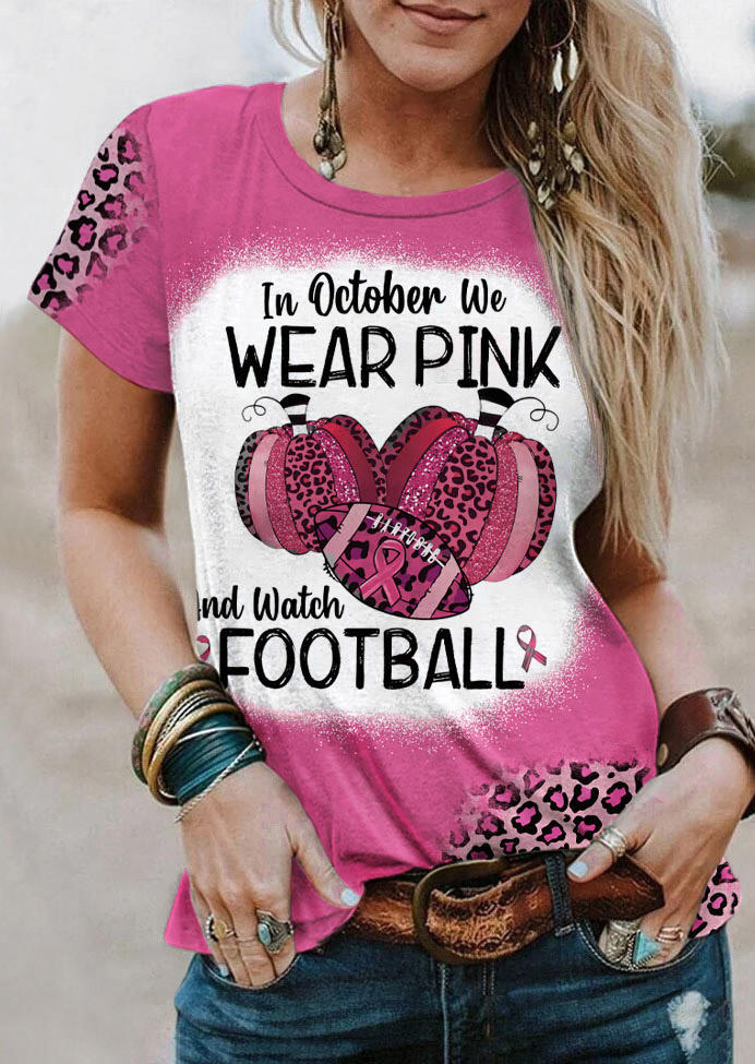 Breast Cancer Awareness In October We Wear Pink And Watch Football T-Shirt Tee