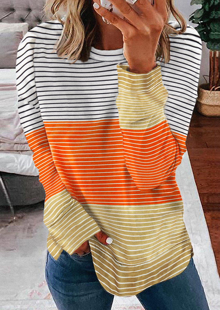 Color Block Striped Long Sleeve Sweatshirt SCM006679
