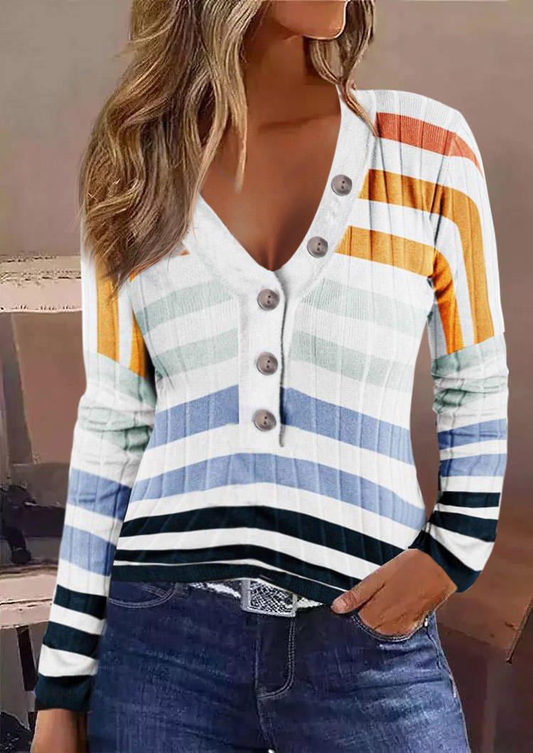

Color Block Striped Button Blouse, Multicolor, SCM006692