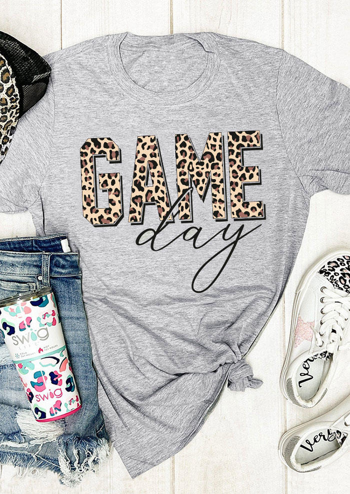 

Game Day Leopard O-Neck T-Shirt Tee - Gray, SCM006765