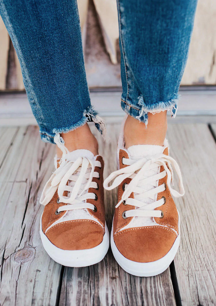 

Color Block Lace Up Flat Sneakers - Orange, SCM007201