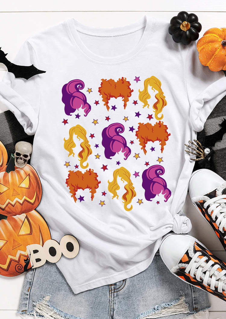 

Halloween Witch O-Neck T-Shirt Tee - White, SCM007225