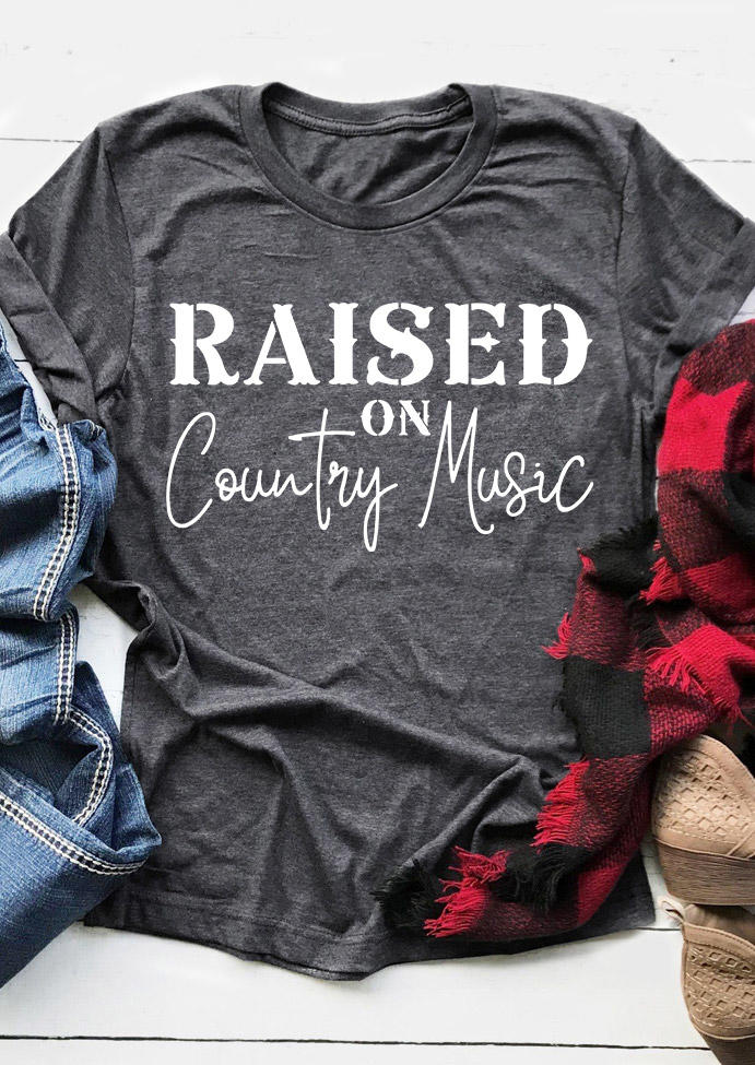 

Raised On Country Music O-Neck T-Shirt Tee - Dark Grey, Gray, SCM007237