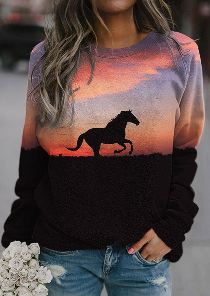

Sunset Horse O-Neck Casual Sweatshirt, Multicolor, SCM007317