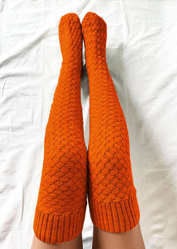

Soft Warm Crochet Over Knee Long Socks, Orange, SCM005375