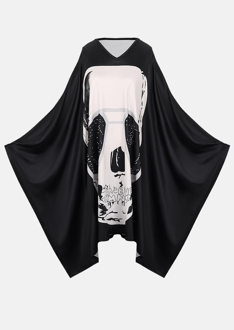 Halloween Skull Cape Mini Dress - Black