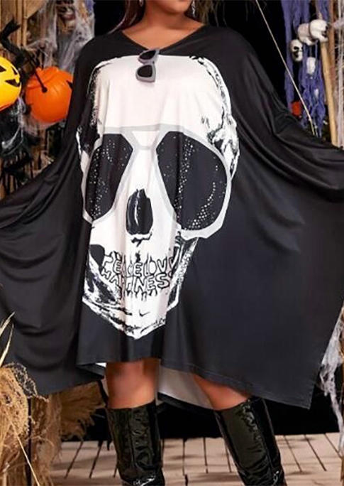 Halloween Skull Cape Mini Dress - Black