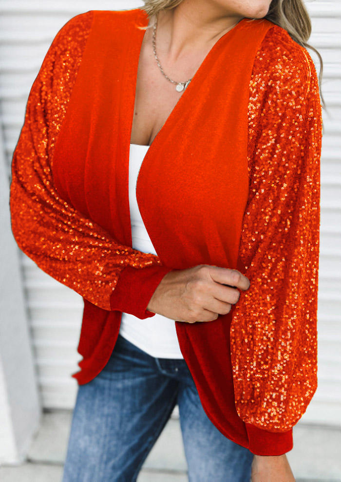 

Sequined Long Sleeve Open Front Cardigan - Red, SCM007020