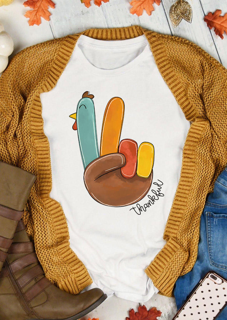 

Thankful Turkey O-Neck T-Shirt Tee - White, SCM007037