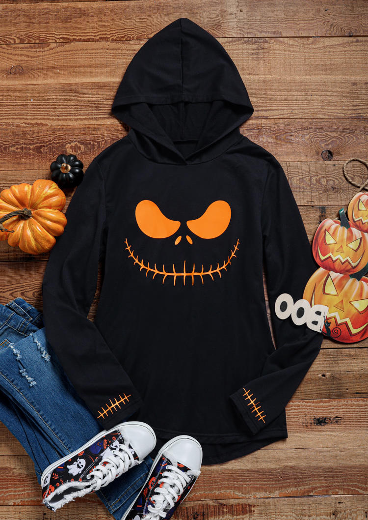 Halloween Pumpkin Scary Hoodie - Black