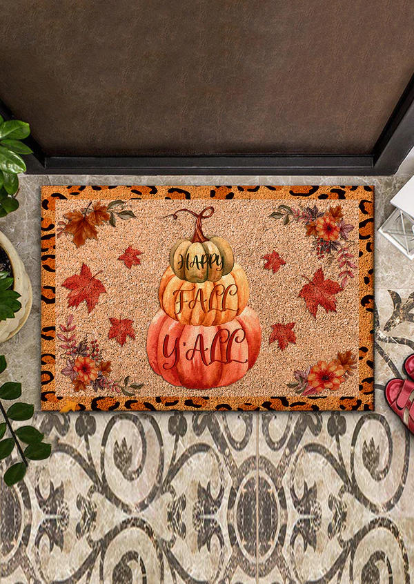 Happy Fall Y'all Pumpkin Maple Leaf Leopard Non-Slip Carpet