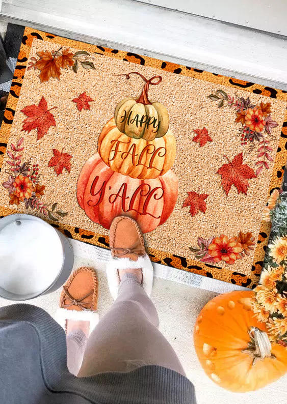 Happy Fall Y'all Pumpkin Maple Leaf Leopard Non-Slip Carpet