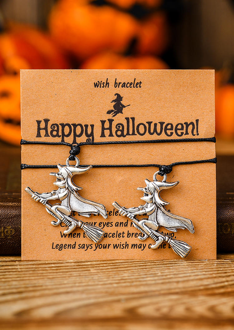 

2Pcs Happy Halloween Witch Skeleton Bracelet Set, Multicolor, SCM005286