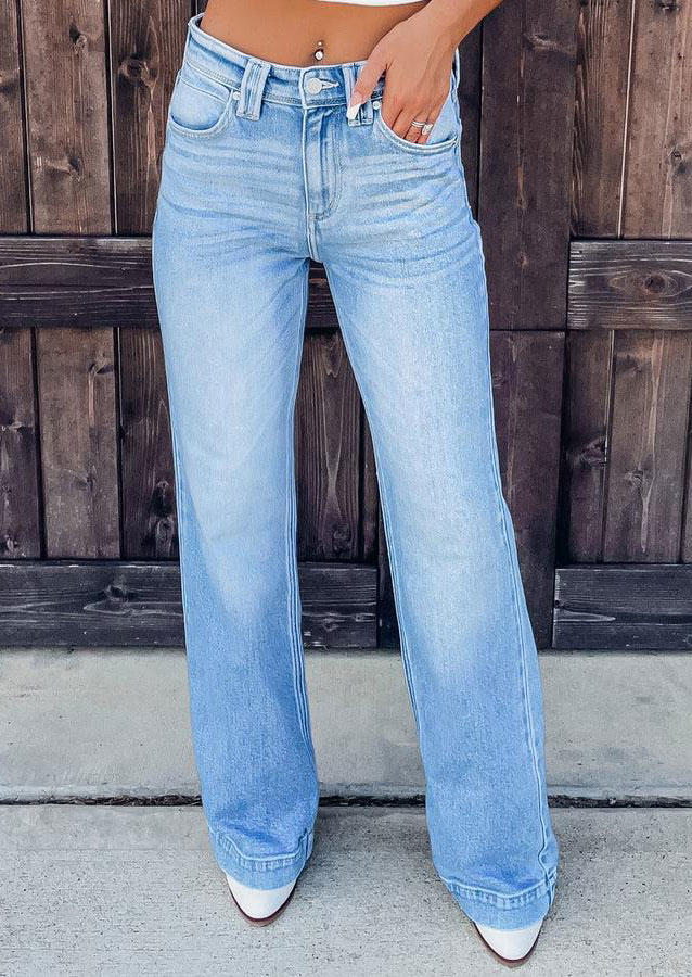 

Pocket Button Zipper Denim Pants - Blue, SCM006493