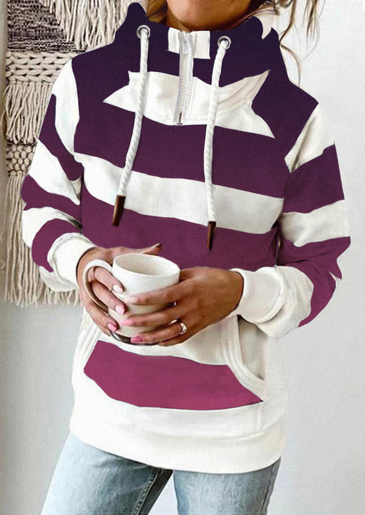 

Gradient Striped Pocket Drawstring Hoodie, Multicolor, SCM006863