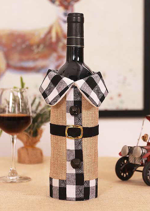 

Christmas Linen Plaid Splicing Wine Bottle Bag, Gray, 486184