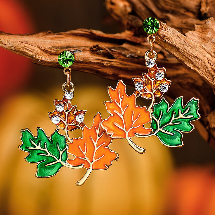 Maple Leaf Rhinestone Alloy Earrings
