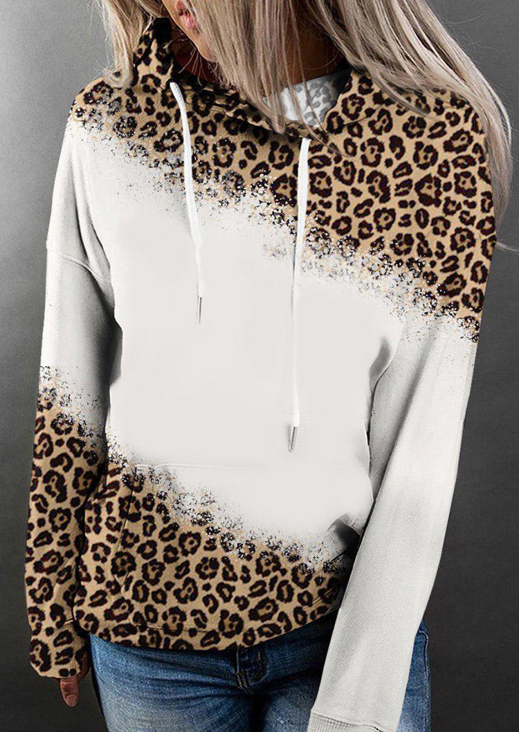 

Leopard Color Block Kangaroo Pocket Hoodie, Multicolor, SCM006455