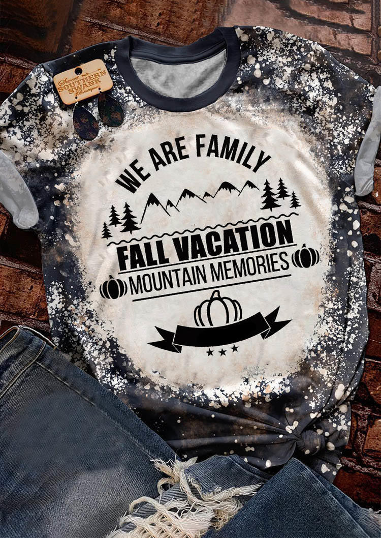 

We Are Family Fall Vacation Mountain Memories Bleached T-Shirt Tee - Black, SCM006523