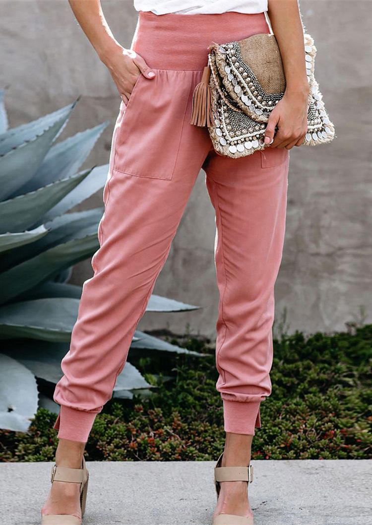 

Pocket Elastic Waist Casual Pants - Pink, SCM006702