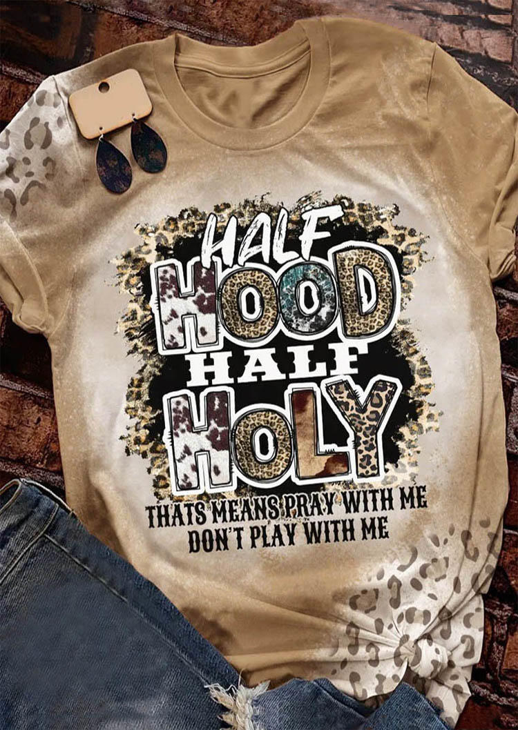 

Half Hood Half Holy Leopard Bleached T-Shirt Tee - Khaki, SCM006847