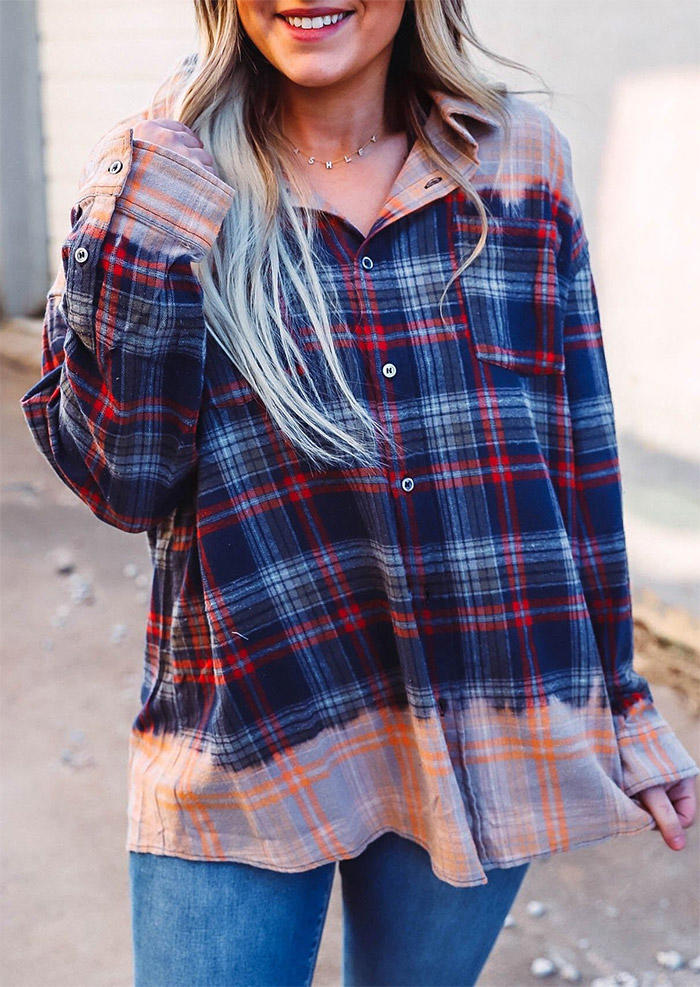 

Plaid Tie Dye Button Pocket Shirt, Multicolor, SCM006876