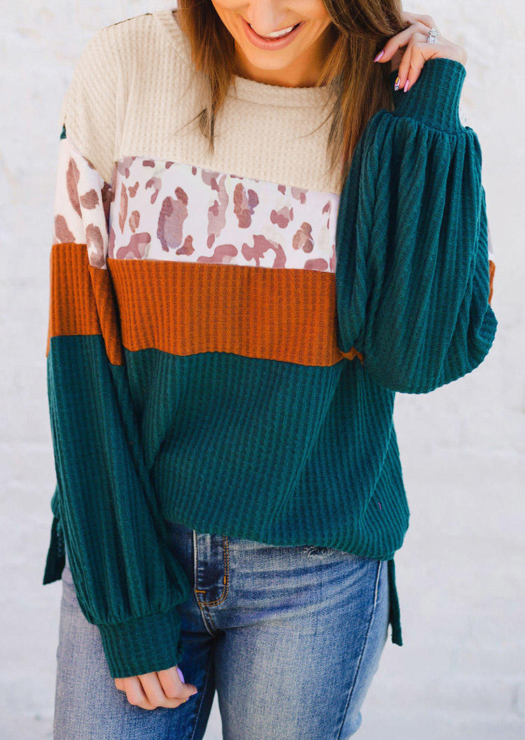 

Leopard Color Block Pullover Sweatshirt, Multicolor, SCM006986