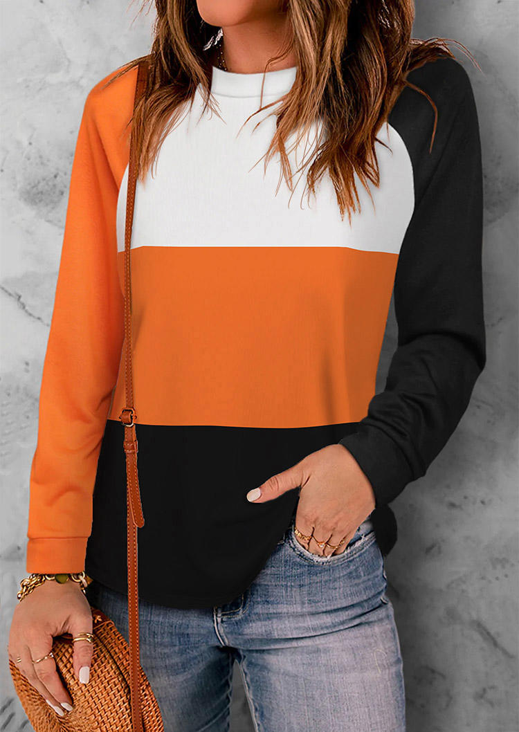 

Color Block Long Sleeve Blouse - Orange, SCM006987