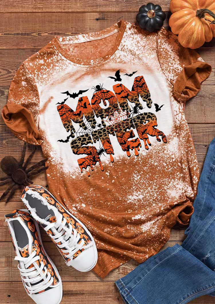 Halloween Momster Bleached Leopard O-Neck T-Shirt Tee