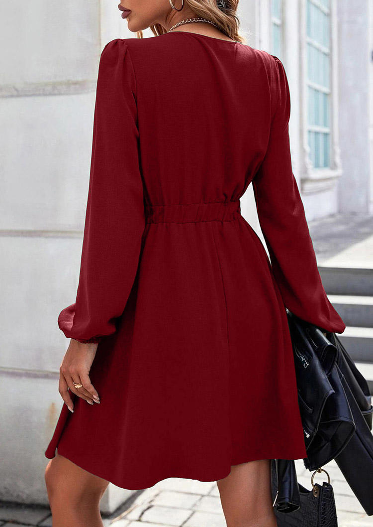 Lace Splicing Ruffled Elastic Cuff Mini Dress - Red