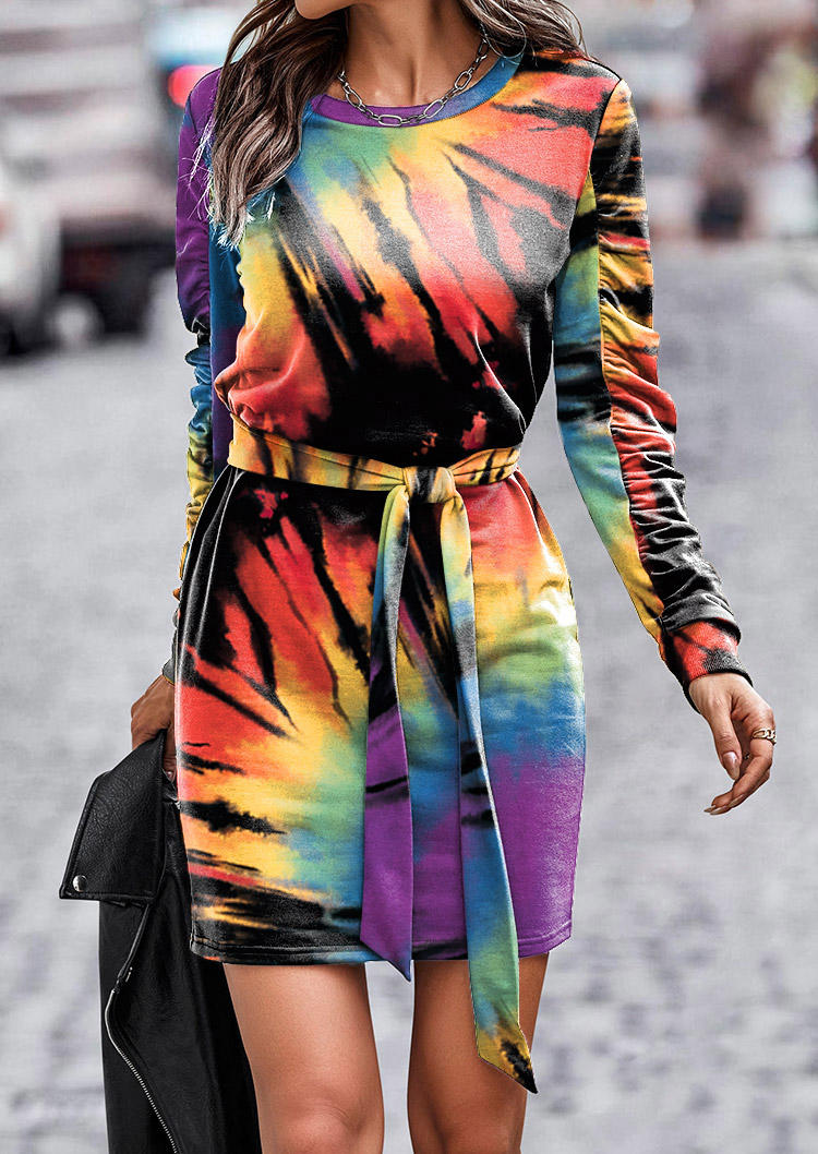 

Reverse Tie Dye Long Sleeve Sweatshirt Mini Dress, Multicolor, SCM007312