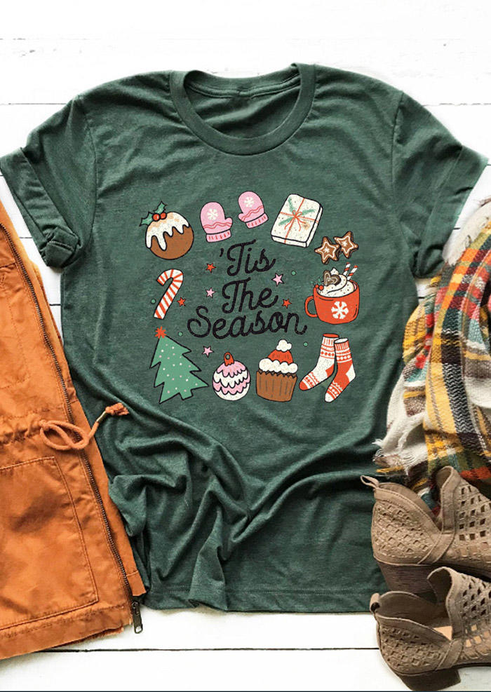 

Christmas 'Tis The Season O-Neck T-Shirt Tee - Green, SCM007321