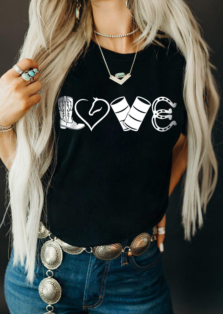 Love Heart Casual O-Neck T-Shirt Tee - Black