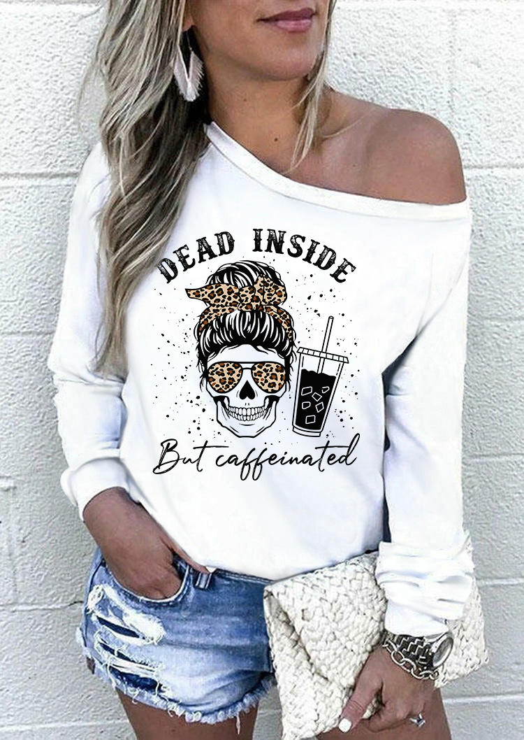 

Dead Inside But Caffeinated Leopard Skull Sweatshirt - White, SCM007405