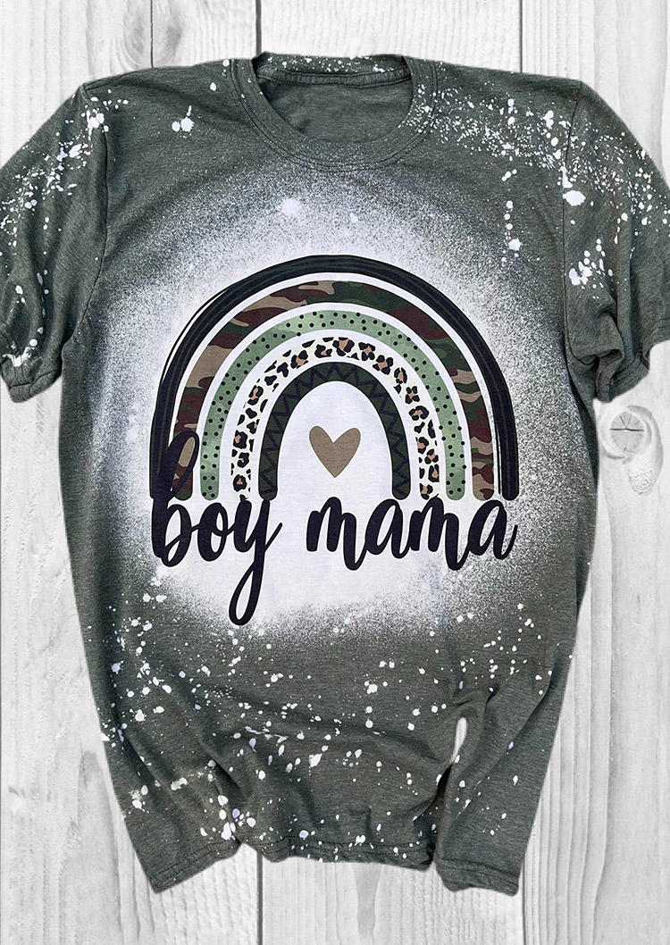 

Boy Mama Leopard Camouflage Heart Bleached T-Shirt Tee - Army Green, SCM007484