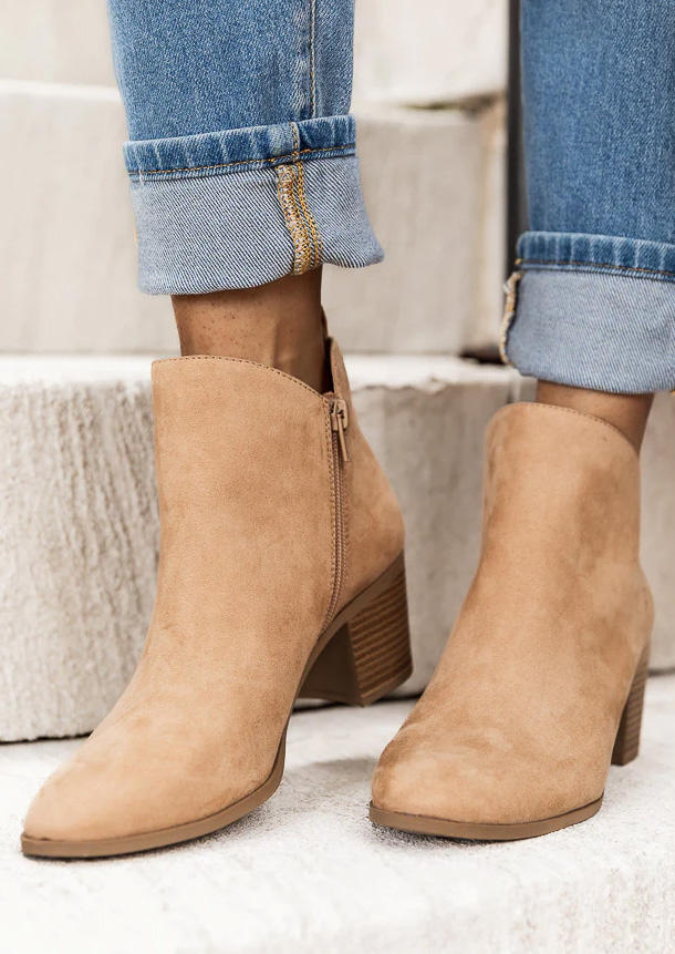 

Zipper Round Toe Heeled Boots - Apricot, SCM007556