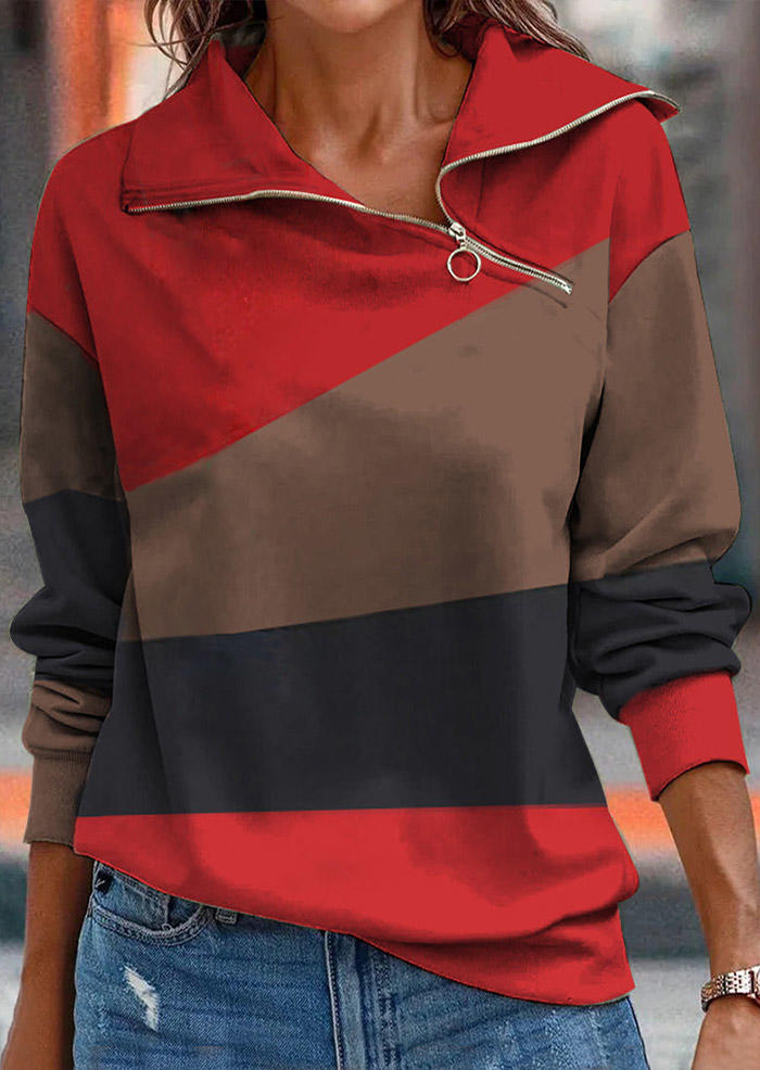 

Color Block Zipper Long Sleeve Sweatshirt, Multicolor, SCM007596