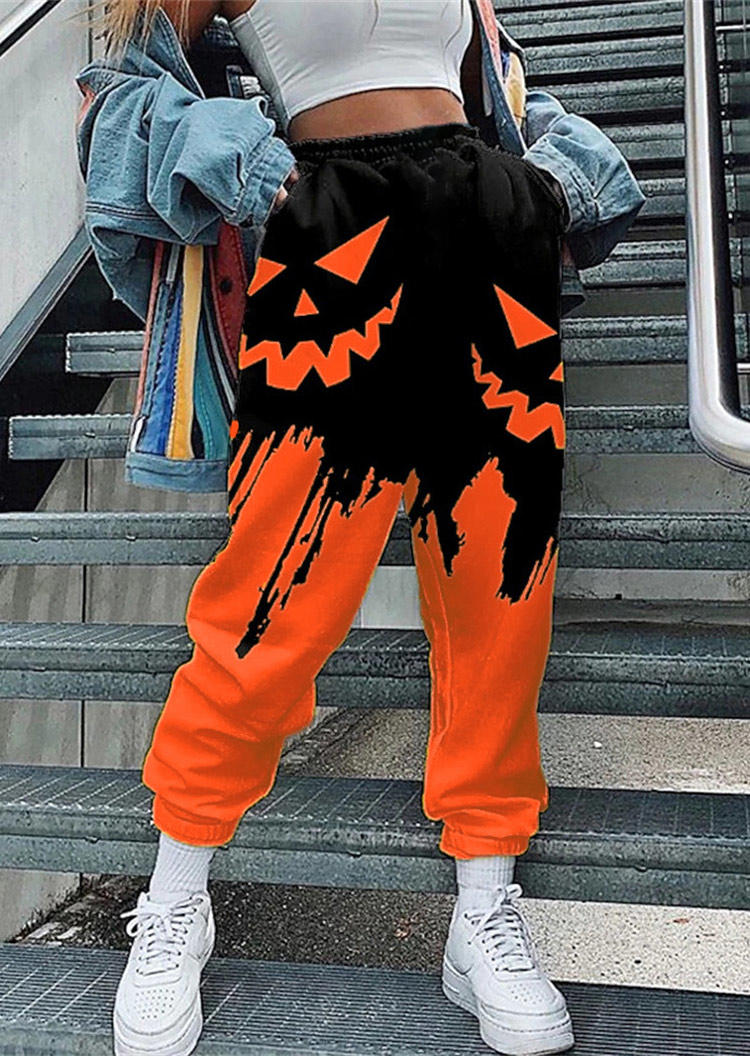 

Halloween Pumpkin Face Pocket Elastic Waist Sweatpants - Orange, SCM006171