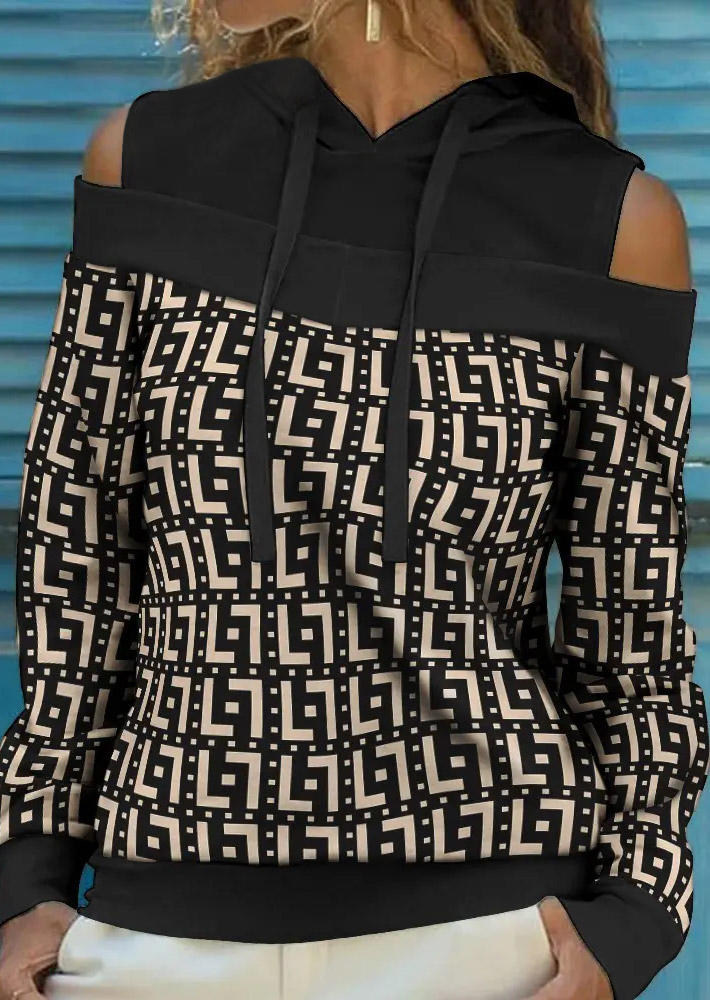 

Geometric Cold Shoulder Hoodie - Black, SCM006186