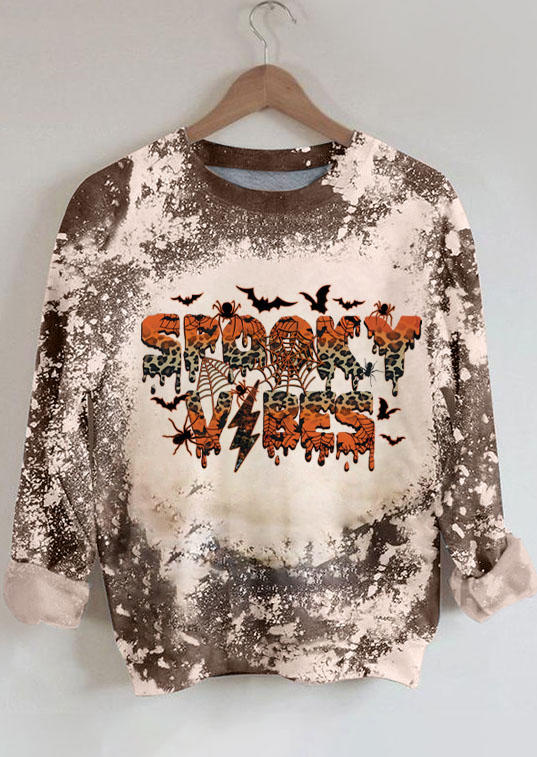 

Halloween Spooky Vibes Leopard Bat Sweatshirt - Light Brown, SCM006767