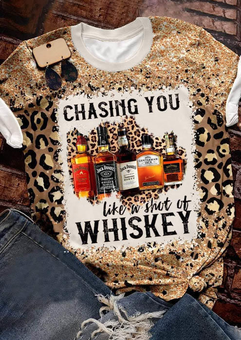 

Chasing You Like A Shot Of Whiskey Leopard Glitter T-Shirt Tee, Multicolor, SCM006769