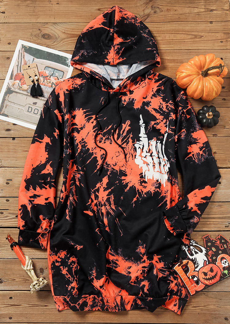 Halloween Tie Dye Skeleton Hand Hooded Mini Dress