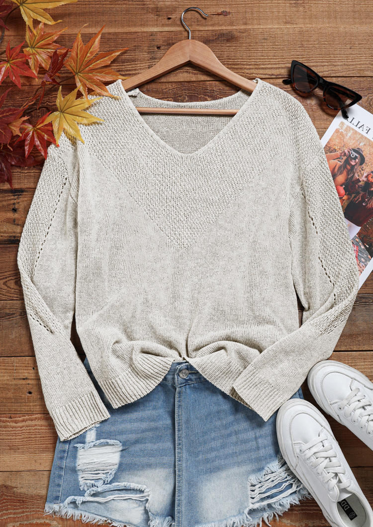 Drop Shoulder Long Sleeve Sweater - White