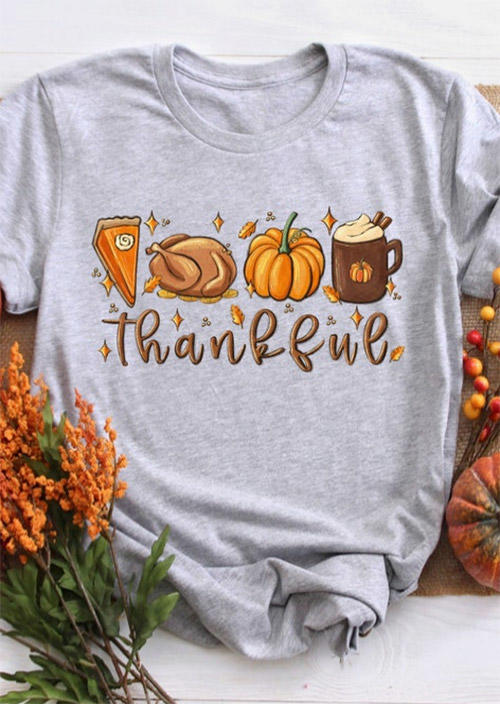 

Thankful Pumpkin Drink O-Neck T-Shirt Tee - Gray, SCM007176