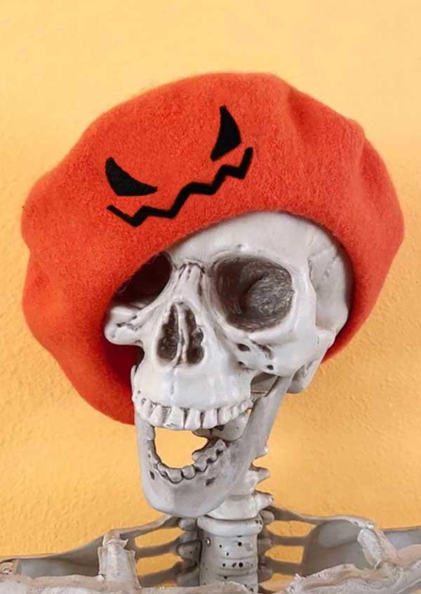 

Halloween Pumpkin Face Beret Hat, Orange, SCM007185