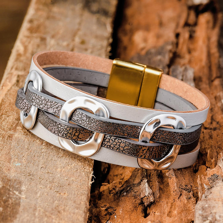PU Leather Multi-Layered Magnet Buckle Bracelet
