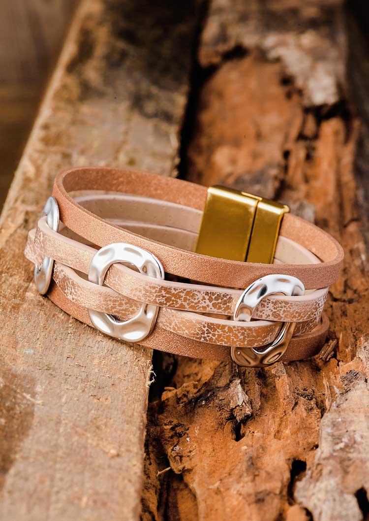 

PU Leather Multi-Layered Magnet Buckle Bracelet, Gold, SCM007190