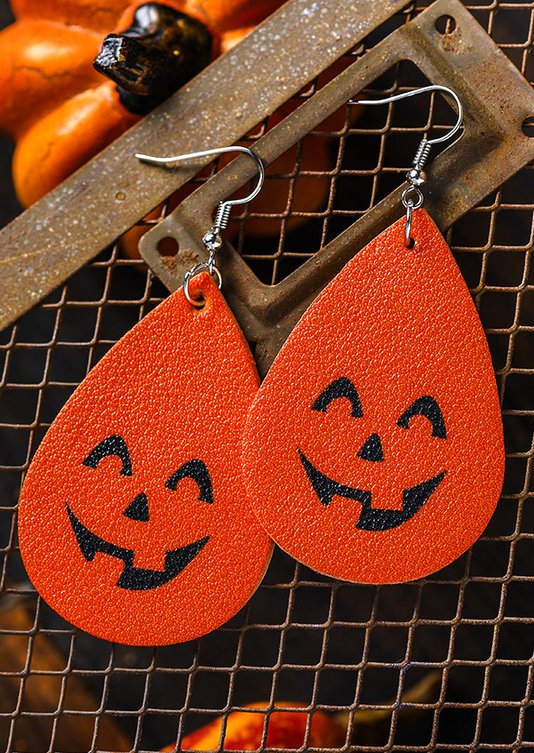 

Halloween Pumpkin Face PU Leather Earrings, Orange, SCM007195